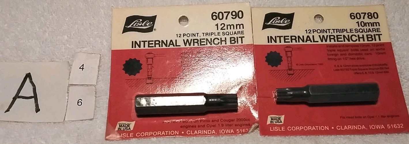 2pc LISLE 60790-60780 12pt TRIPLE SQUARE INTERNAL WRENCH BIT SET USA 🇺🇸