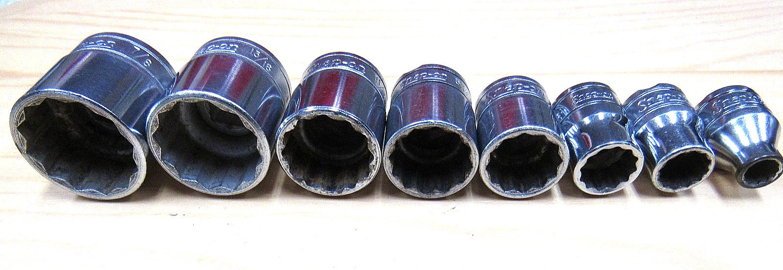 Vtg 8-Piece Snap-On Tools F281 261 221 201 181 141 121 081 3/8″ Drive 12 POINT