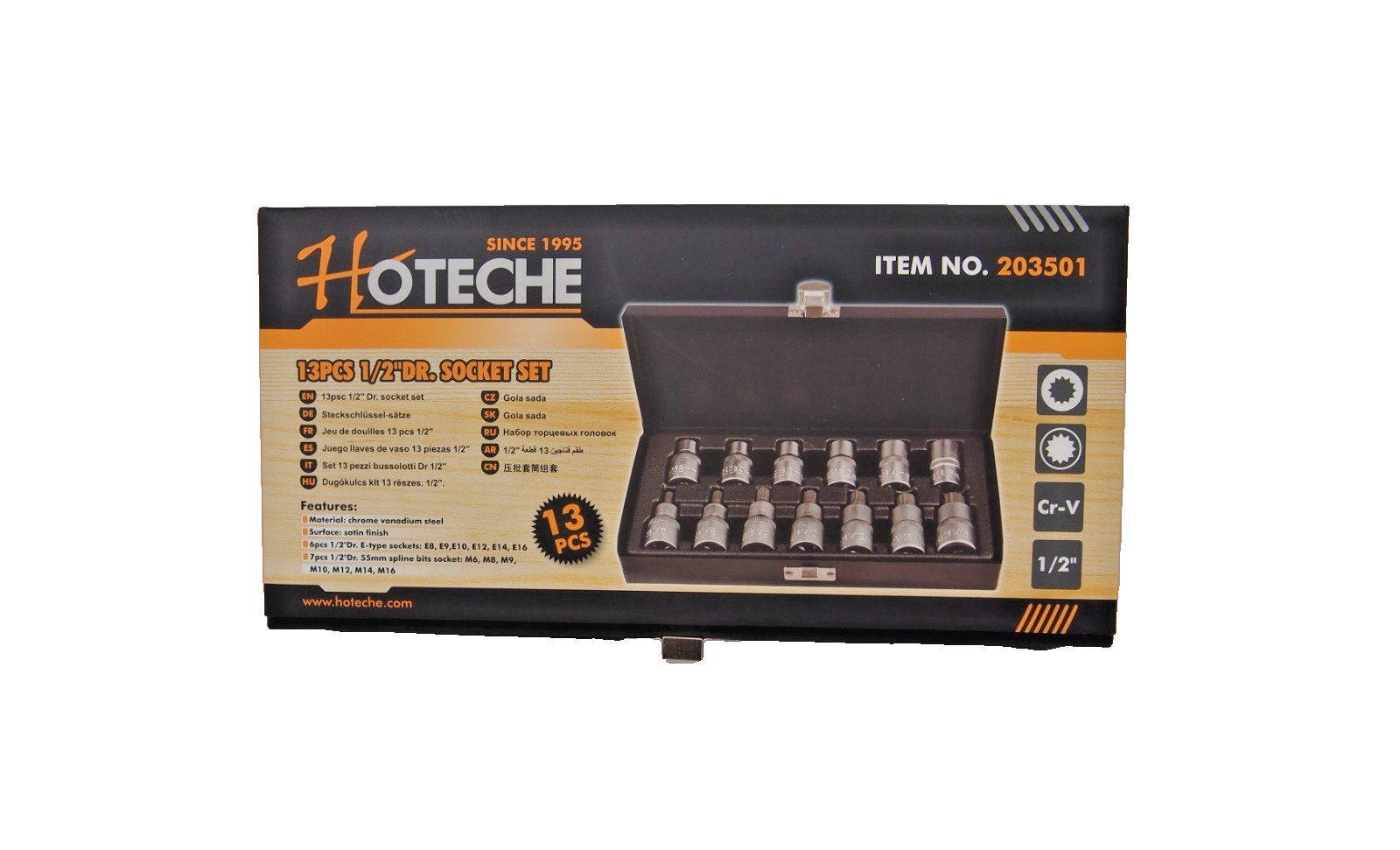 HOTECHE 13PC 1/2″ Drive Triple Square Spline Socket Set 8-16mm Female & Male