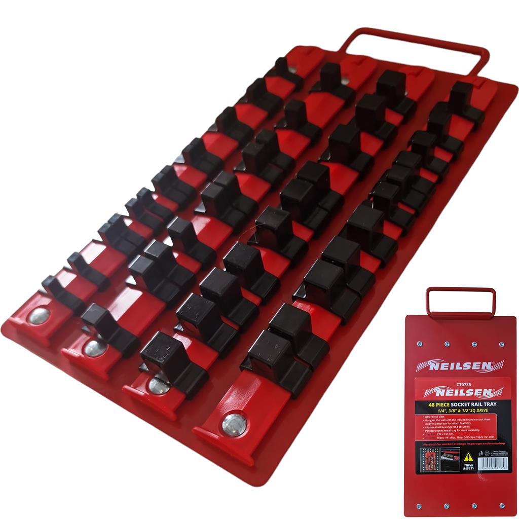 40pc Small Socket Rail Tray 1/4″ 3/8″ 1/2″ Organiser Storage Holder CT0735