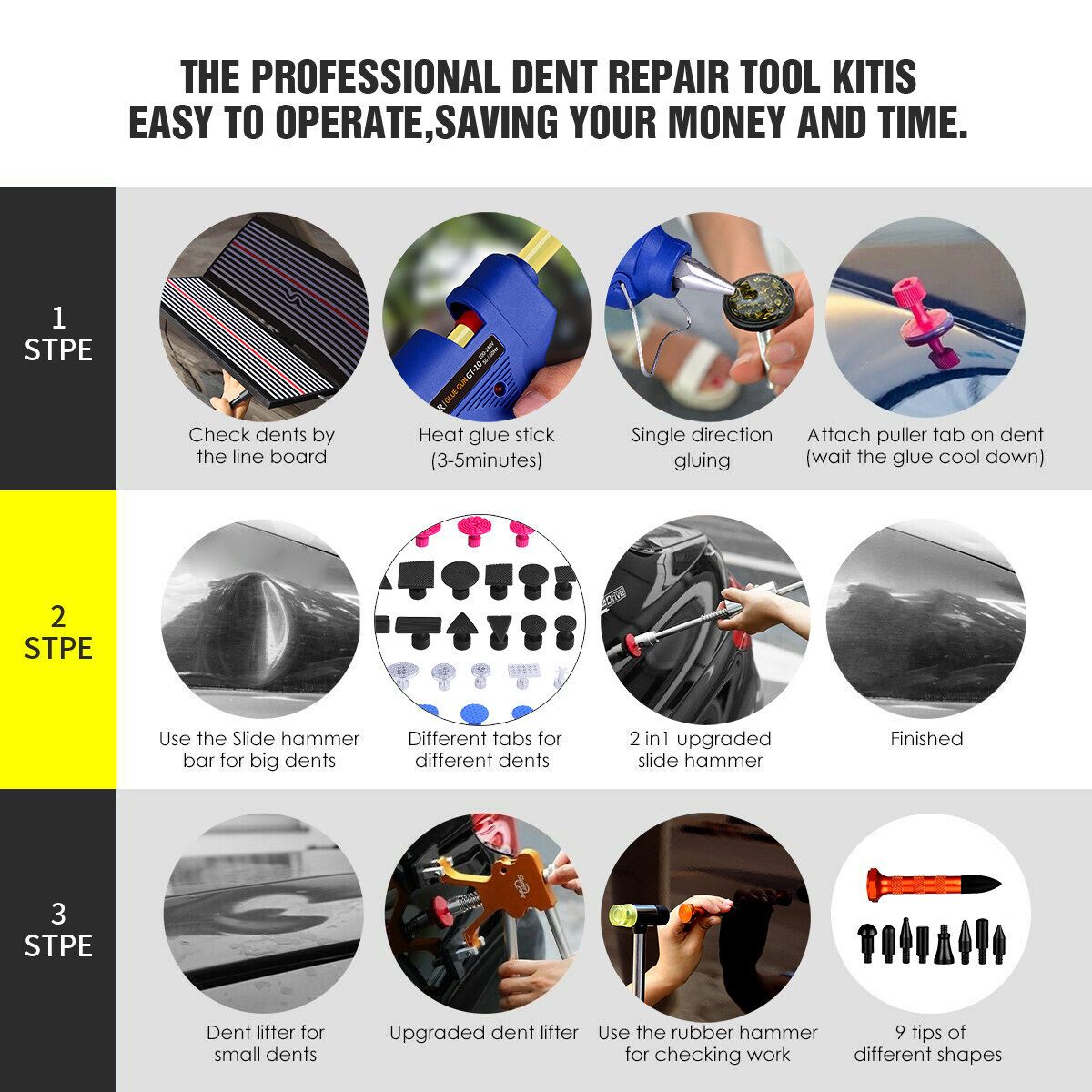 PDR 118pcs Dent Repair Kit Paintless Dent Removal Tools Dent Puller Kit for Car