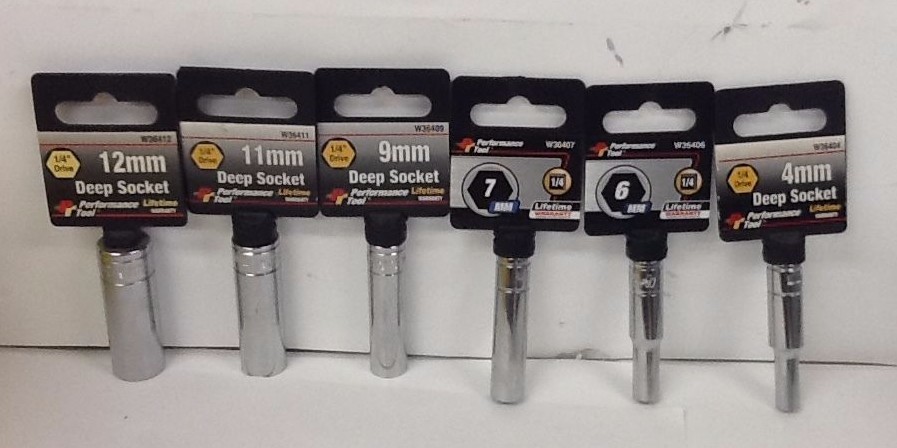 6Pc Performance Tools 6pt. Deep Metric Sockets 1/4″ Dr. 4mm-12mm – no 5mm
