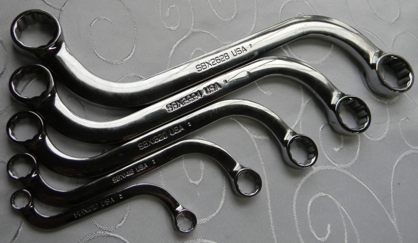 SNAP-ON 5PC SAE 12PT SAE FLANK DRIVE S-SHAPED BOX WRENCH SET 5/16″-7/8″ #SBX605