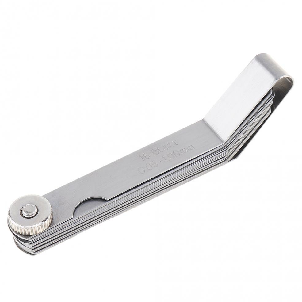 Stainless Steel Gap Metric Filler Feeler Gauge 16pcs Blades Curved 0.05-1.0