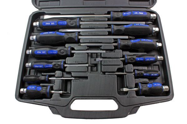 US PRO 12PC Go Through Screwdriver Set Slotted + Philips 1610