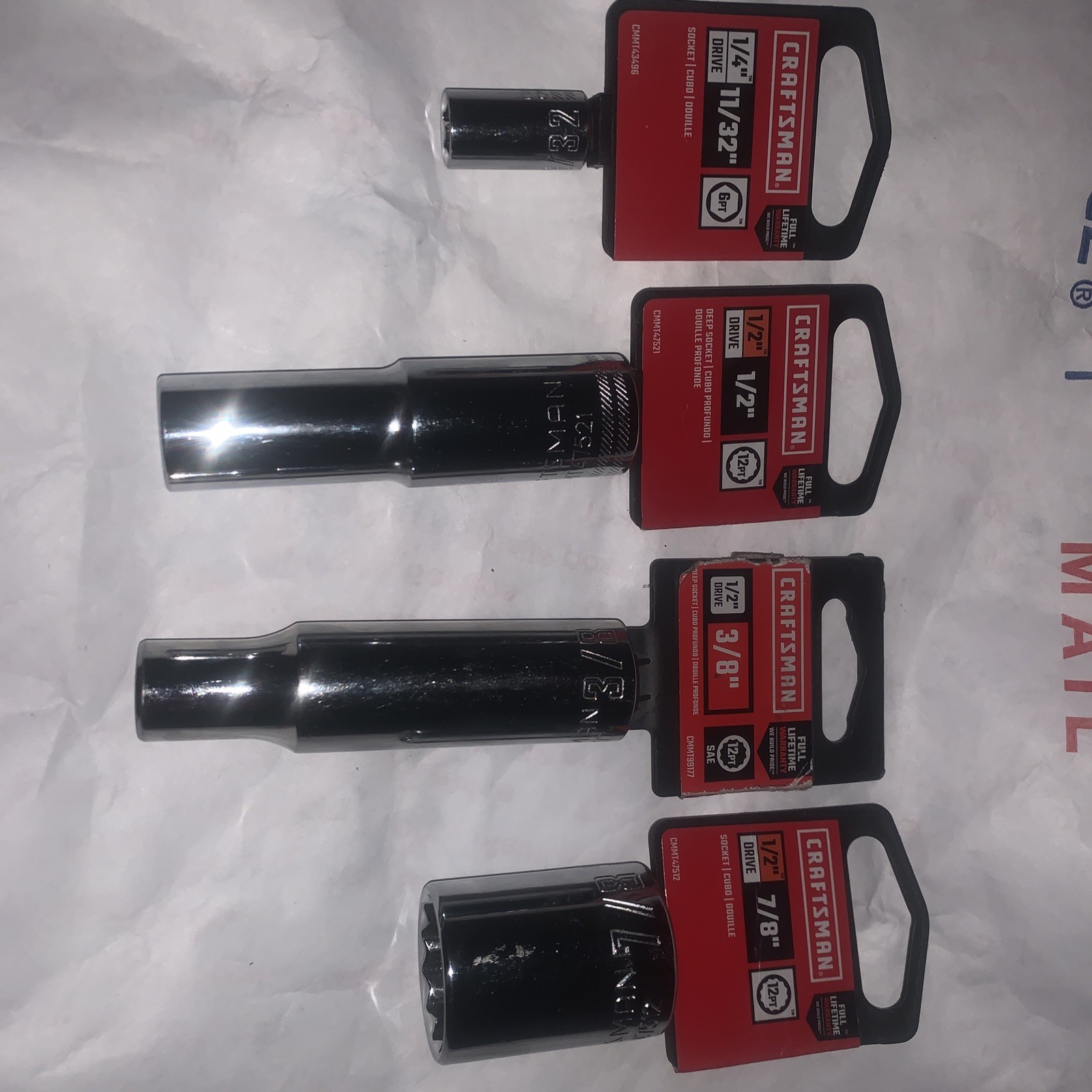 Craftsman Sockets 1/4″ Drive 6pt 11/32” , 1/2” Drive 3/8 “, 1/2” & 7/8 “ 12pt