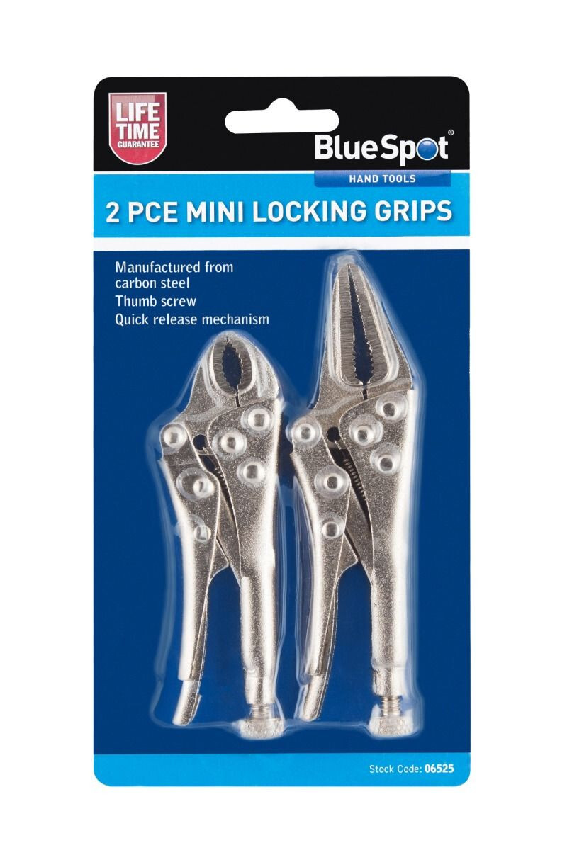 Blue Spot Tools 2 Piece Mini Locking Pliers 100mm & 125mm Curved & Long Grip