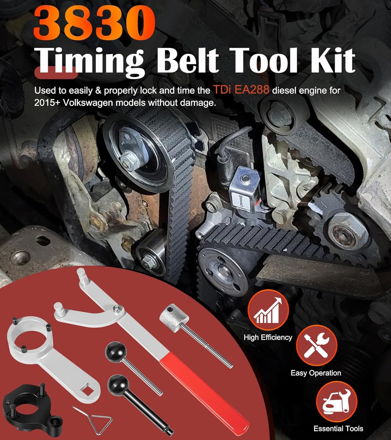Camshaft Timing Belt Tools Kit 3830 T1017 for 2015+ Volkswagen TDi EA288 Engine