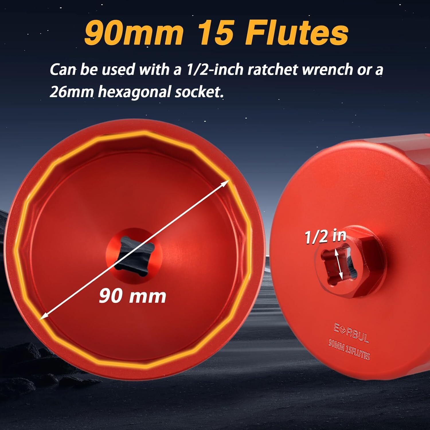 90mm 15 Flutes Oil Filter Cap Removal Socket Wrench for Jaguar Land 3.0L 5.0L