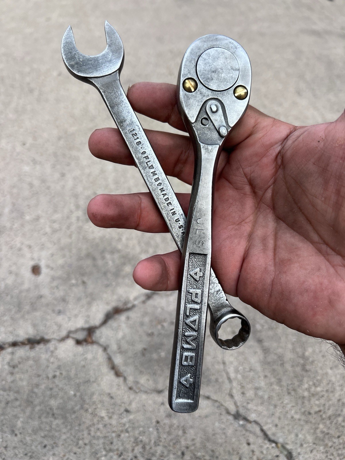 Vintage Plomb PLVMB 5249 3/8 Ratchet w/ Brass Screws & 1218 Open Ended Wrench