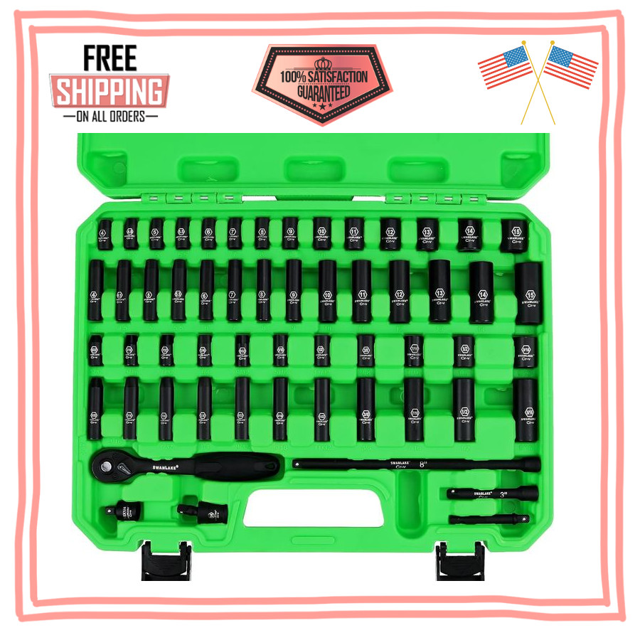 SWANLAKE 1/4″ Drive Impact Socket Set, 56-Piece Standard SAE (5/32 to 9/16 inch)