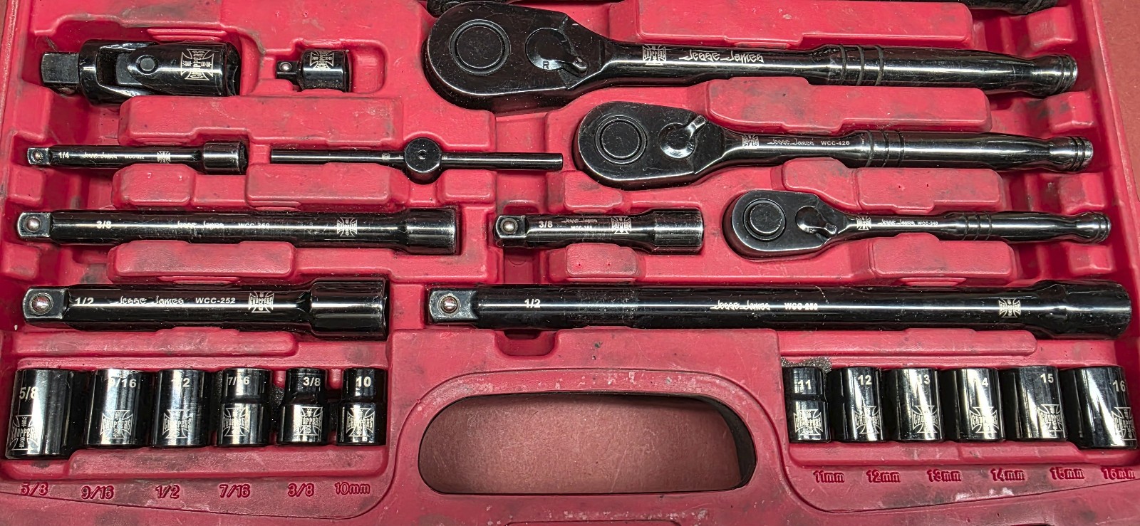 Mac Tools Jesse James 1/4″ 3/8″ 1/2″ Drive 89 Piece Socket Set Metric SAE