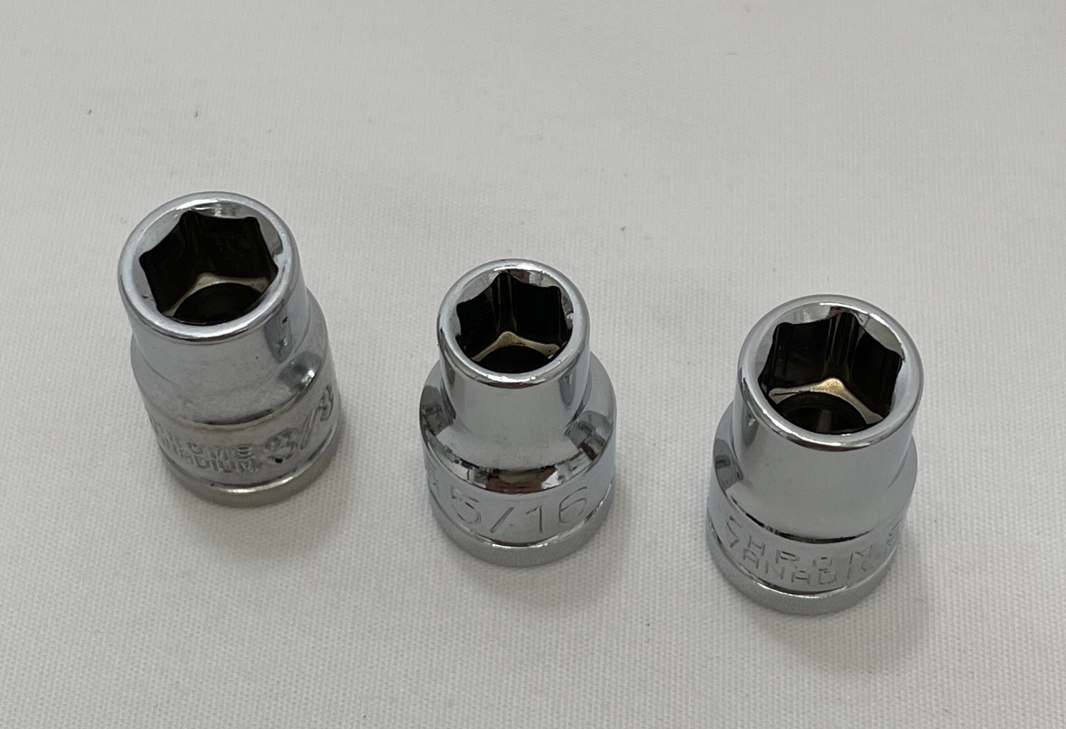 Vintage Chrome Vanadium 3/8”Drive SAE 5/16”, 3/8”, 3/8” 6 Point Lot Of 3