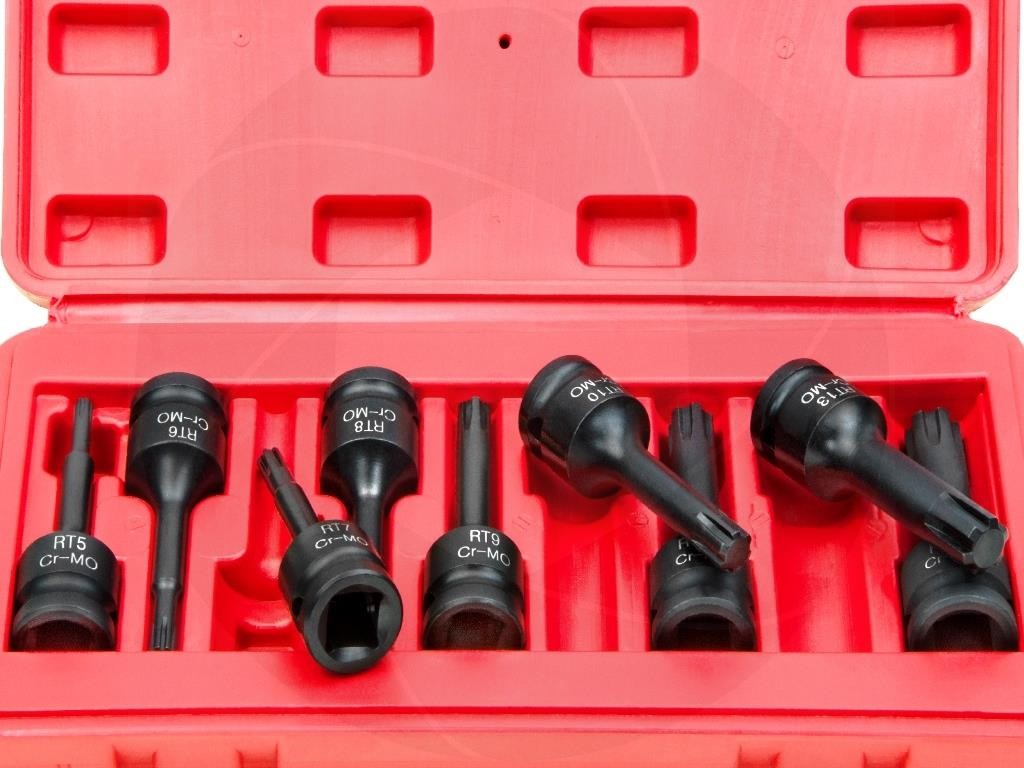 9pcs 1/2inch Drive Long RT5-RT14 Ribe Cr-Mo Impact Wrench Sockets Bits Set