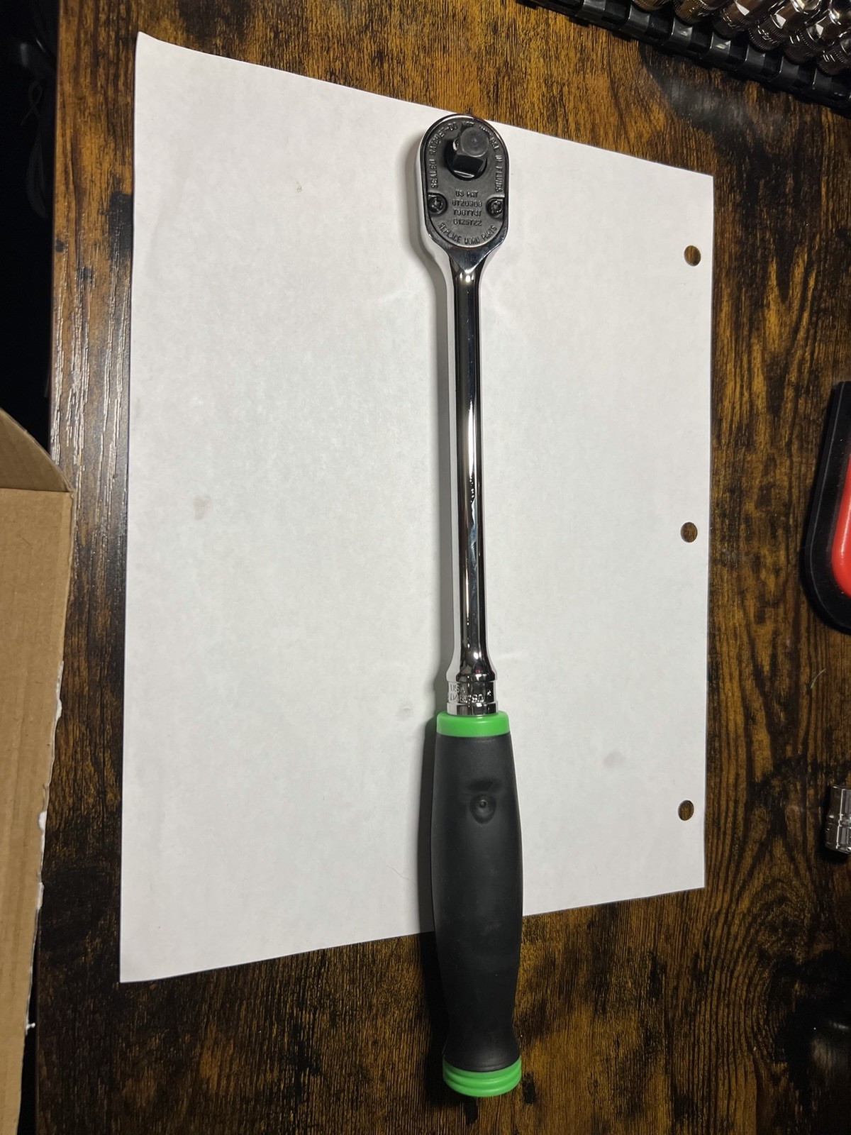 Snap-on Tools USA NEW 3/8″ Drive GREEN Soft Grip LONG Fixed Head Ratchet FHL80G