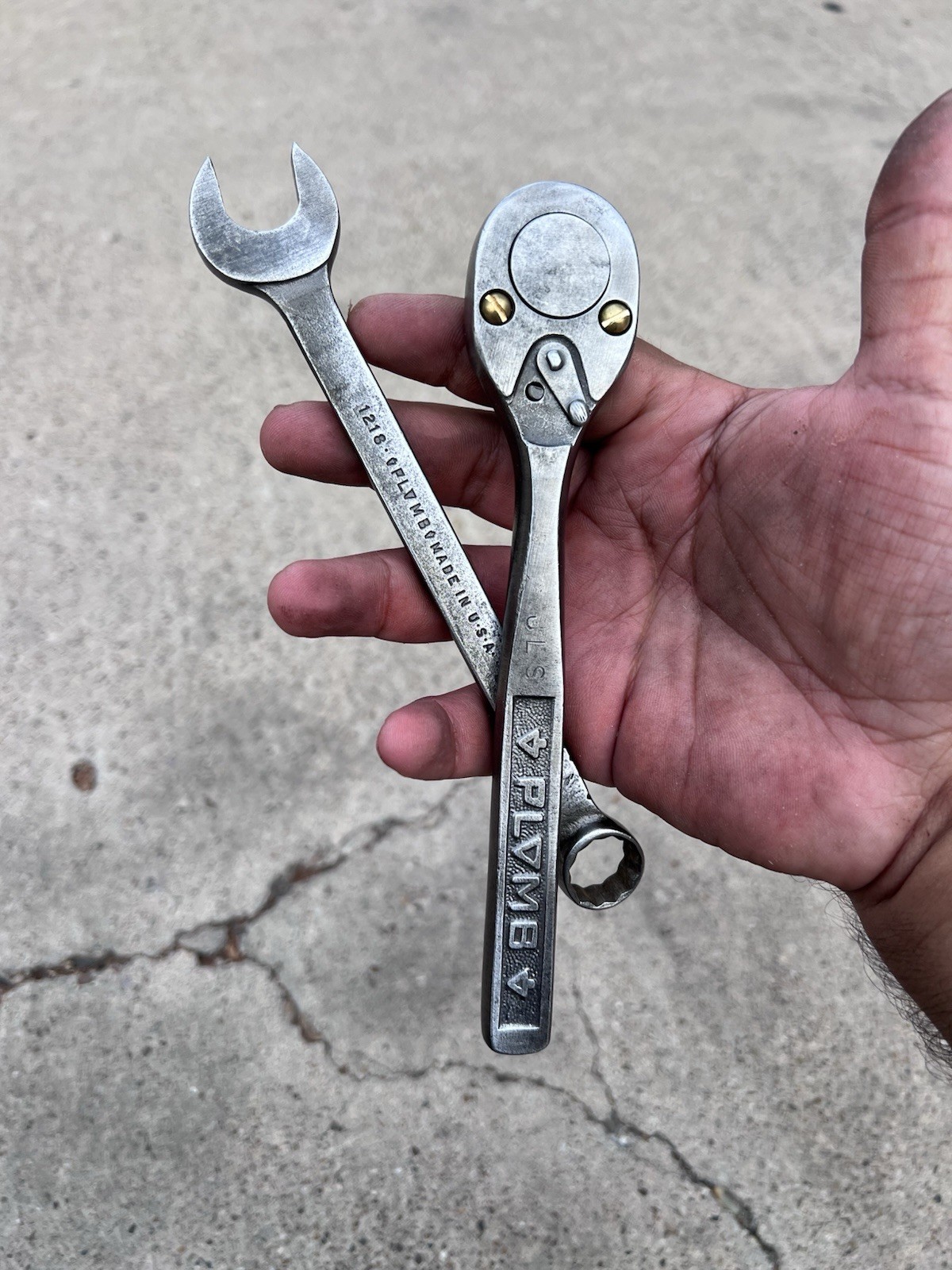 Vintage Plomb PLVMB 5249 3/8 Ratchet w/ Brass Screws & 1218 Open Ended Wrench