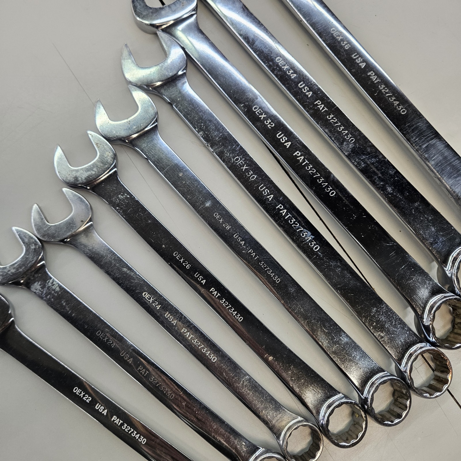 Snap-On Comb Wrench OEX Set 9 Piece SAE 12 Point 22,24,24,26,28,30,32,34,36