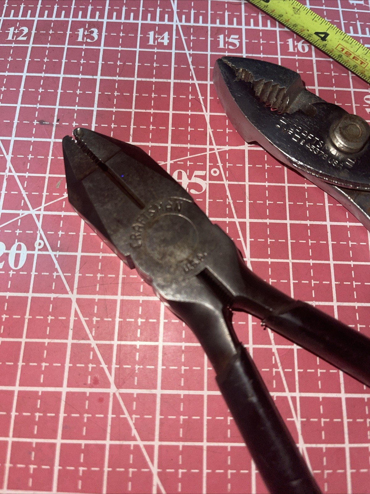 Sears Craftsman USA 45378 45182 Slip Joint & Lineman Pliers Vintage Black Grip