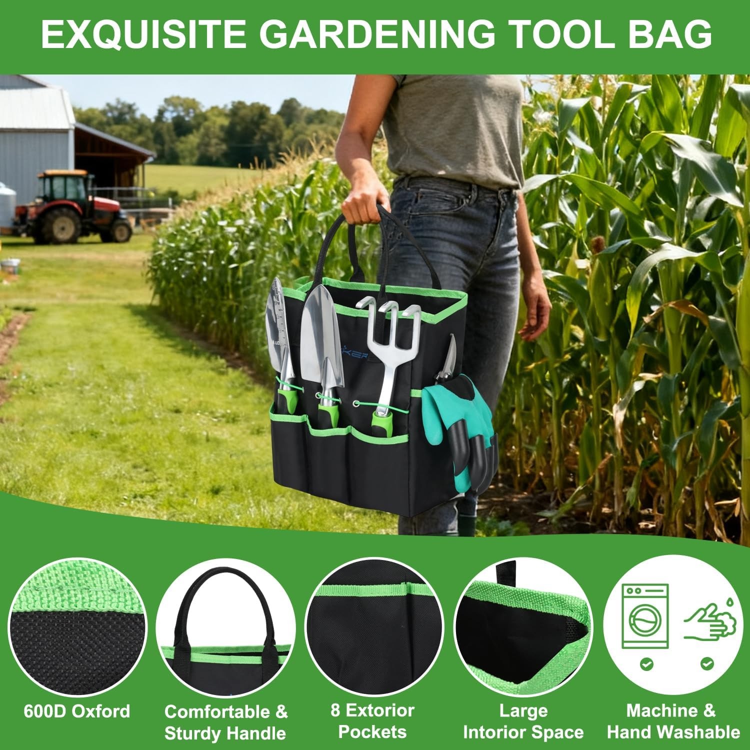 Gardening Tool Set 22-Piece Heavy Duty Hand Tool Kit Supplies Gifts Black Green