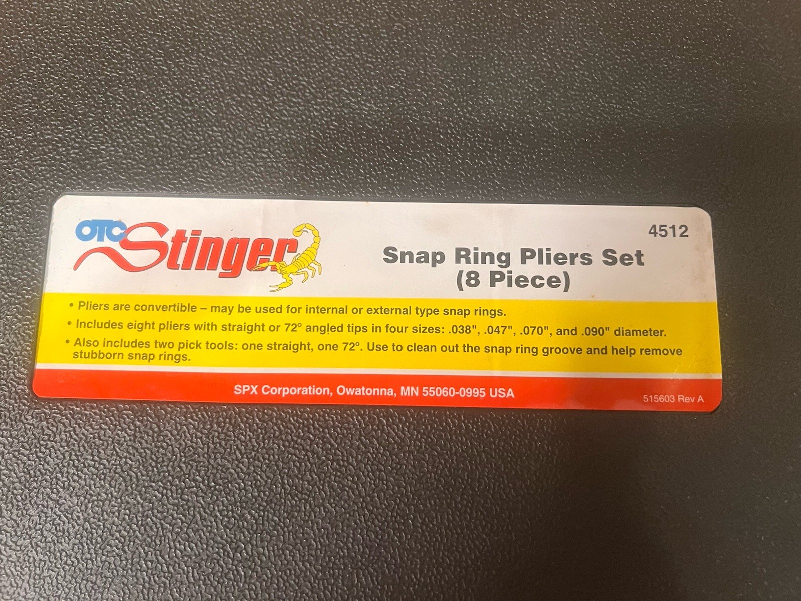 OTC Stinger Internal & External Snap Ring Pliers 7 Piece Set 4512 Missing one!
