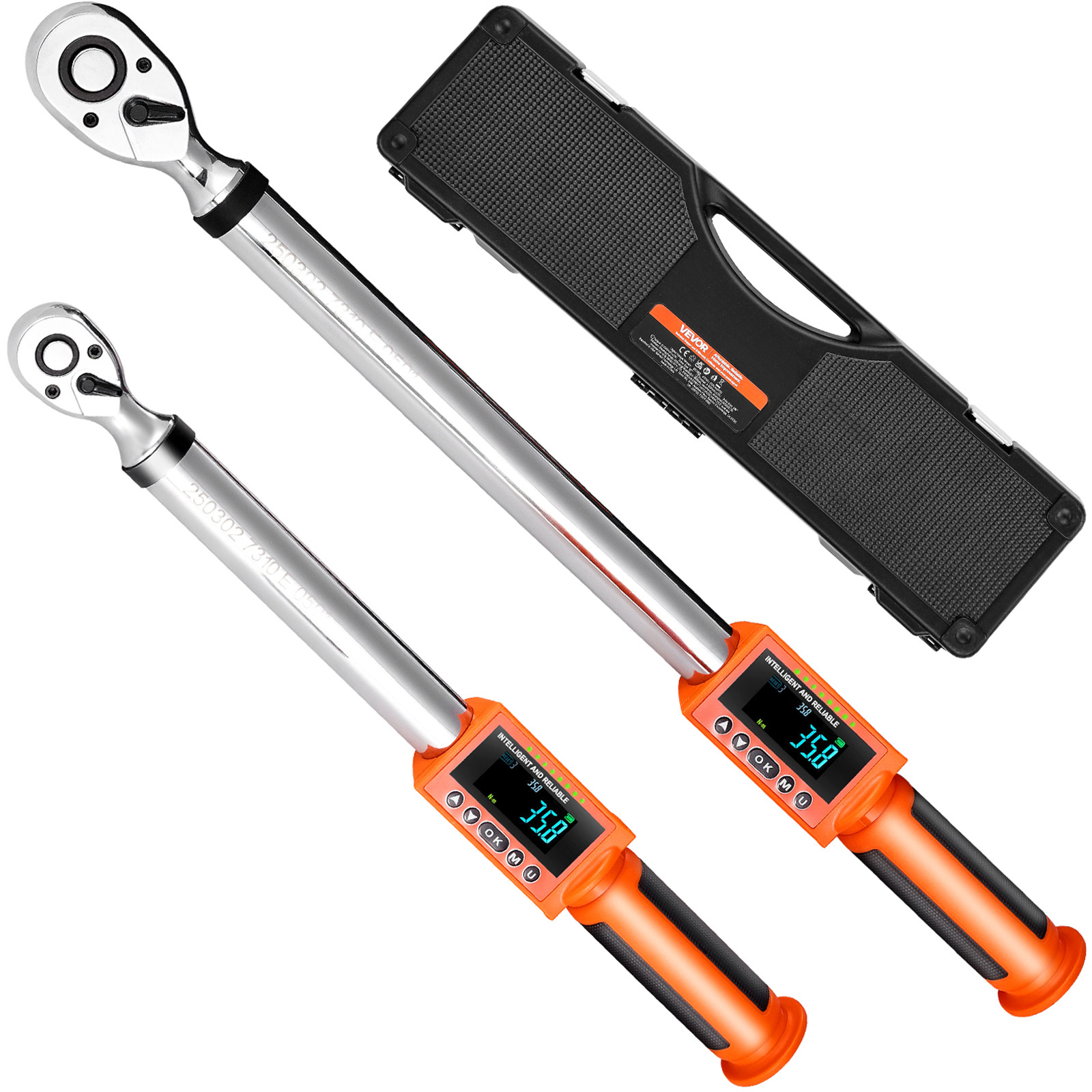 VEVOR Digital Torque Wrench Set 2Pieces 1/2 3/8In Drive 72-Tooth Electronic LED