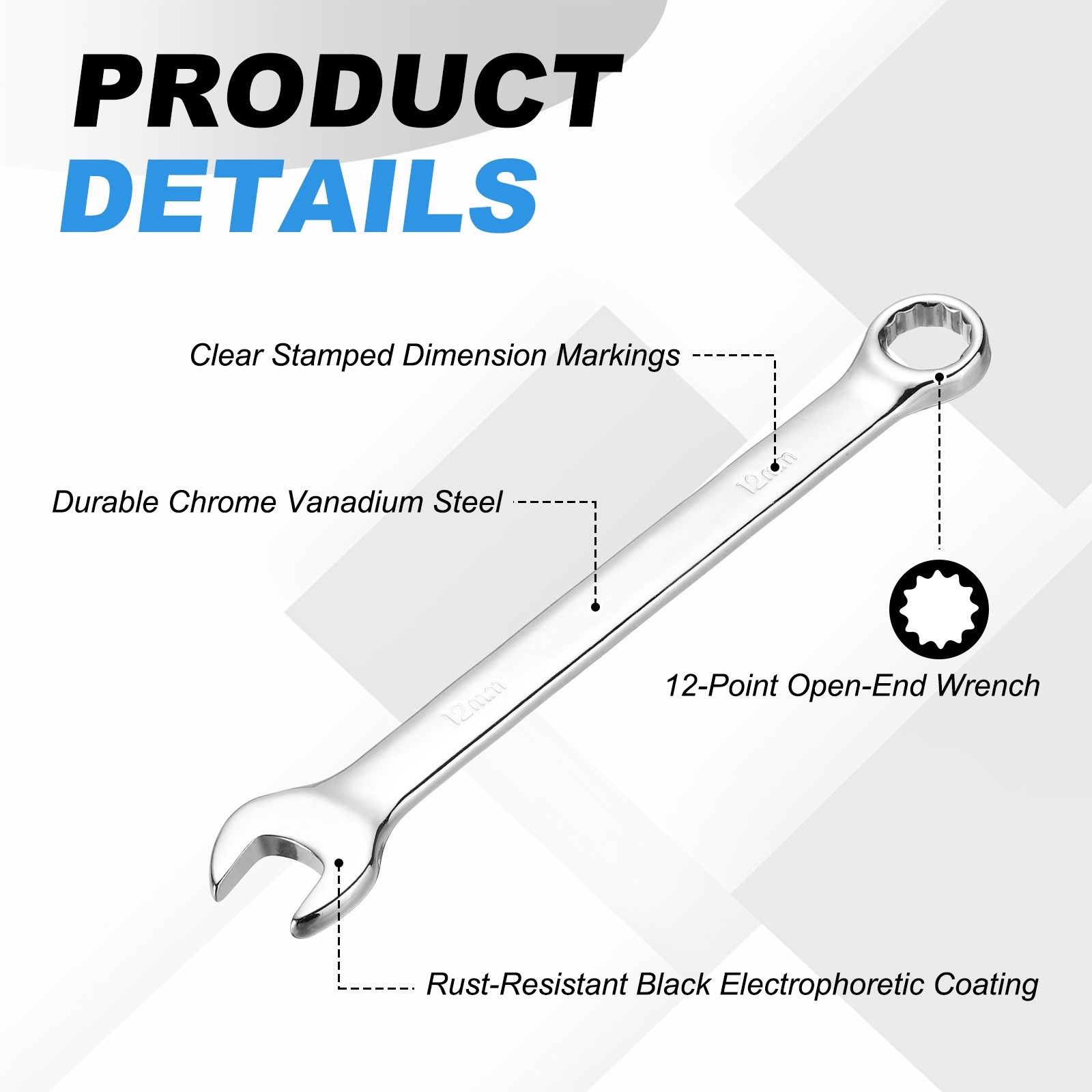 12mm 14mm Metric Combination Wrench, | Silver CR-V Steel, 2-Piece