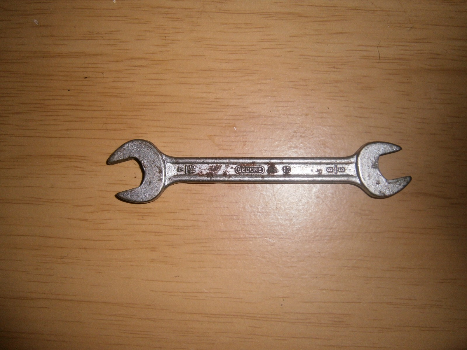 Vintage silver tone spanner. 7/16 & 3/8 ends.(E6b)