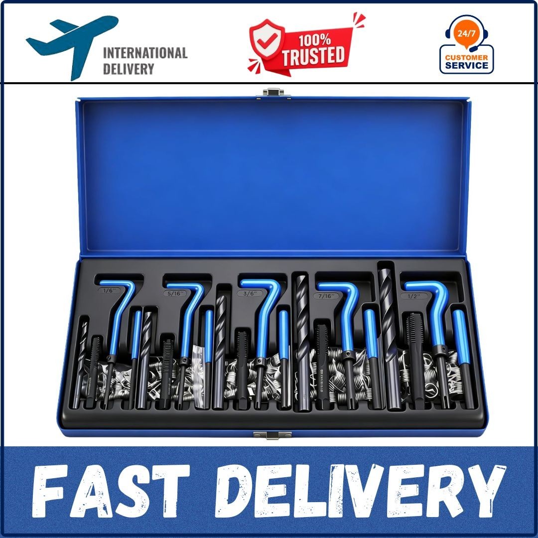 131PC SAE Thread Repair Kit, HSS Drill Helicoil Kit Standard, 1/4″ 5/16″ 3/8″ 7