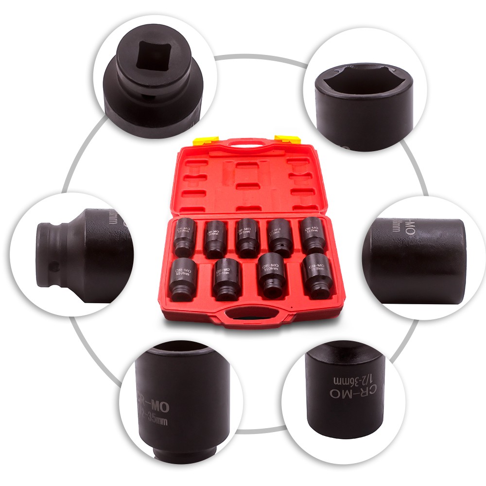 Deep Impact Socket Kit 1/2″ Drive Metric Axle Hub Nut Socket 29mm-38mm Tools Set