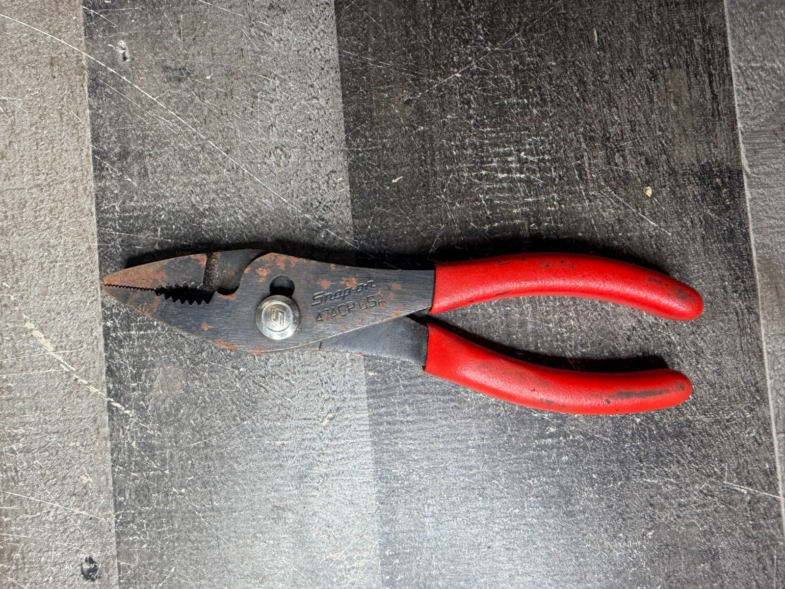 Snap-on 47ACP Combination Slip Joint Pliers 7.5in Red Soft Grip Handle USA