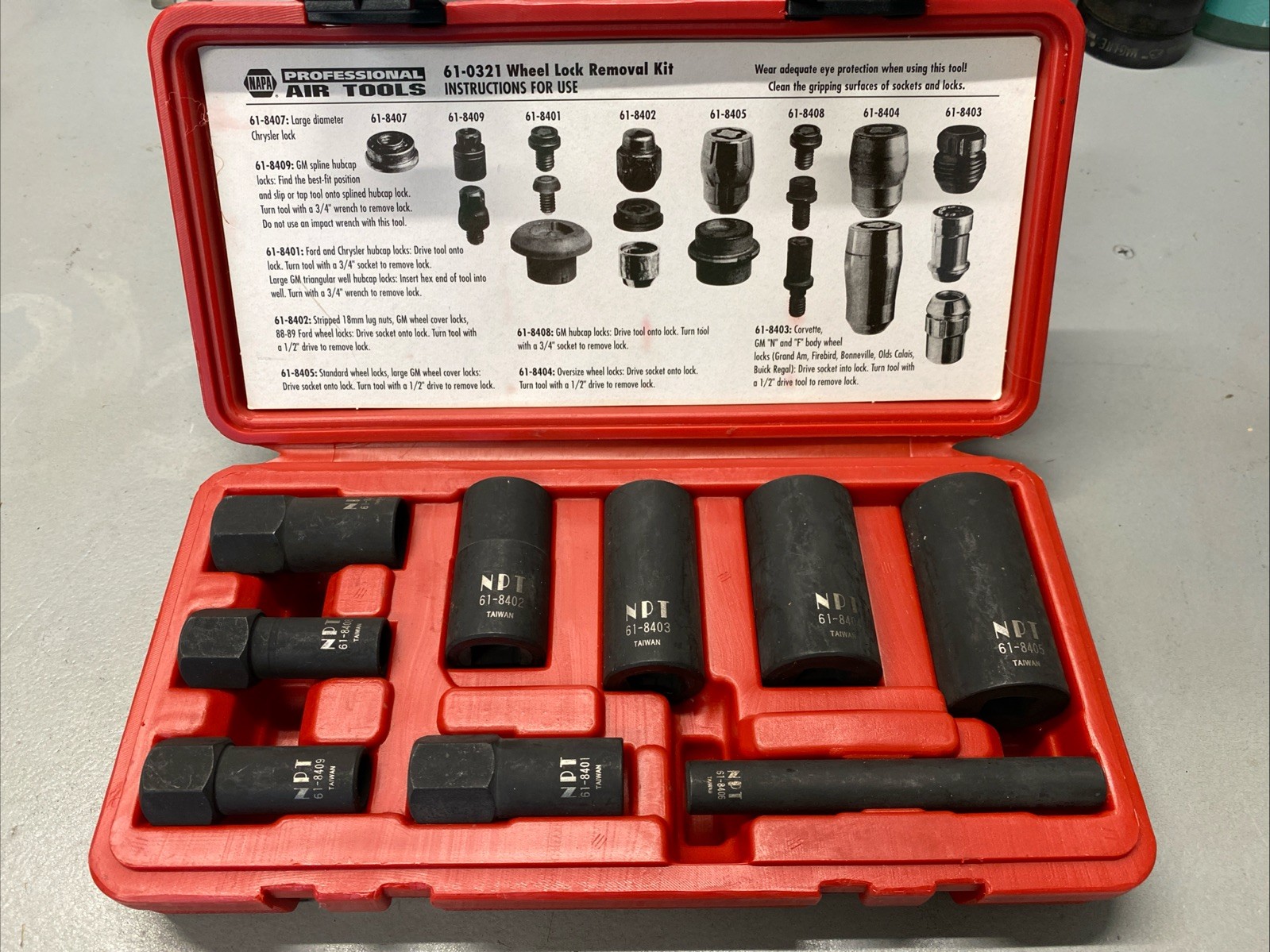 NAPA Professional 61-0321 Wheel Lock Removal Kit Set 9 Pieces