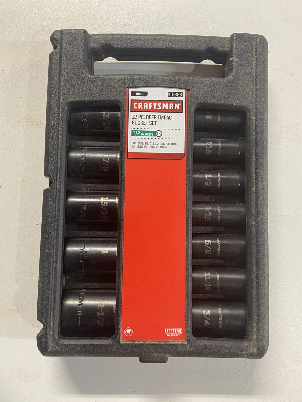 Craftsman 12pc 1/2″ Drive Deep Impact Socket Set 6pt*3/8 to 1-1/16in*9-15886