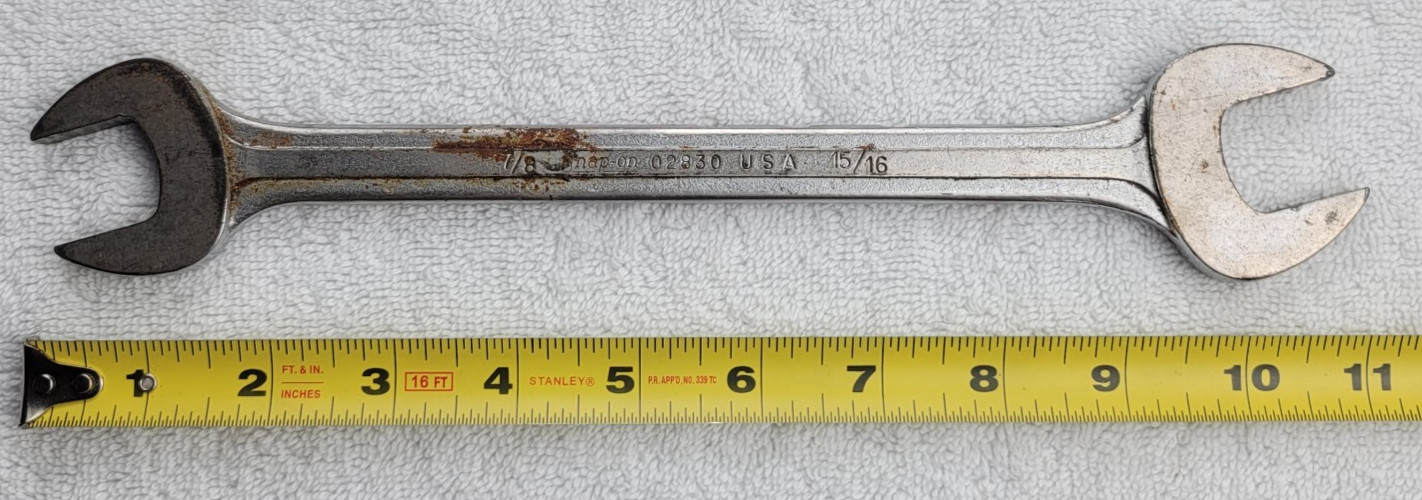 Snap-on 02830 Double Open End Wrench 7/8 15/16 USA SAE Made in USA