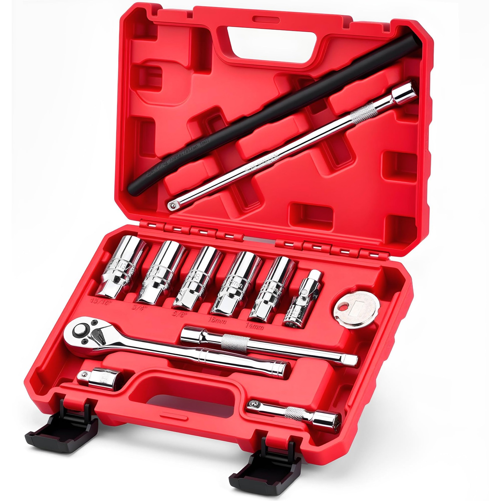 13pc 3/8″ Spark Plug Socket Set with Installation Tube, Drive One Size