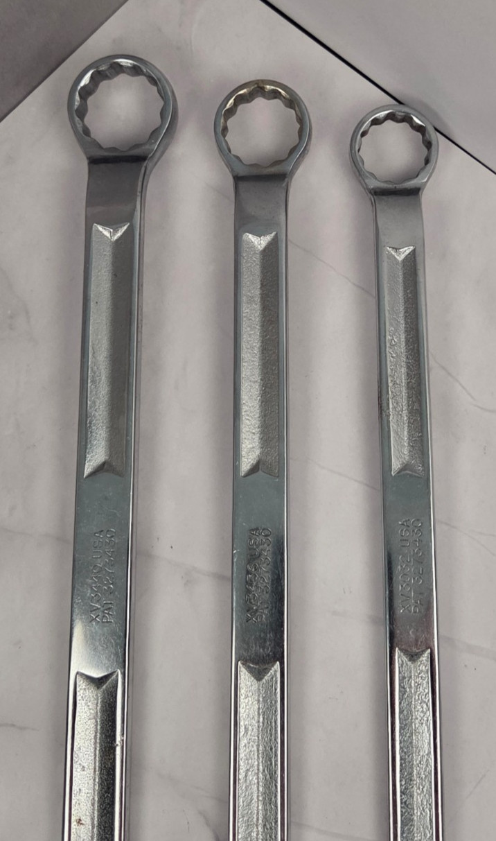 Vintage Snap On Box End Wrenches (3) XV3032; XV3436; XV3044 12pt. with Offset