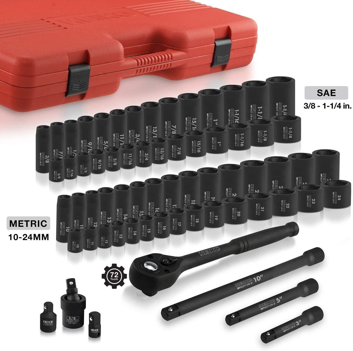 Brand New Impact Socket Set, 65 Piece, Standard SAE & Metric, Deep & Shallow Kit