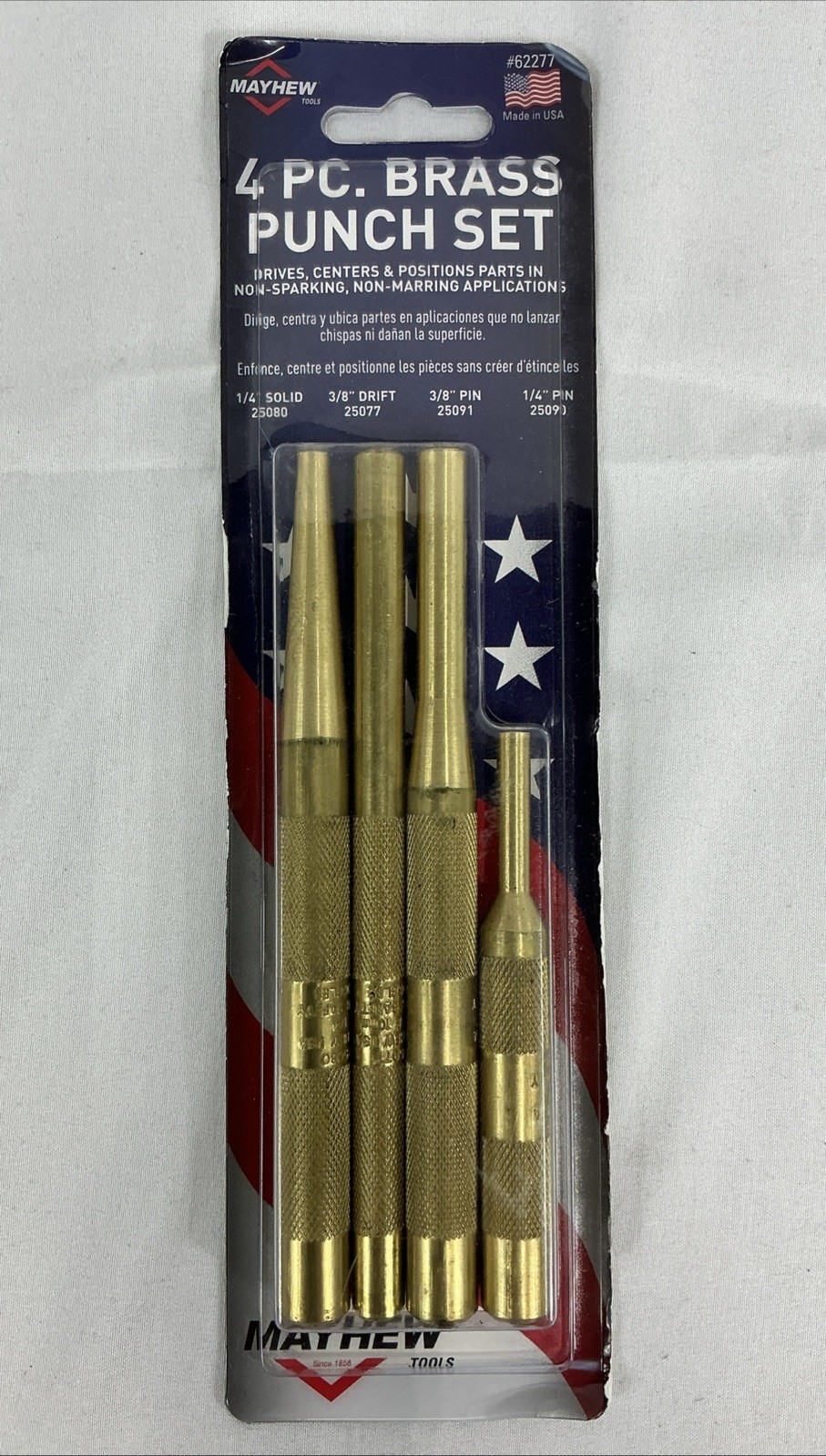 Mayhew 62277 4pc Assorted BRASS Drift and Pin Punch Set 1/4″ 3/8″ 6″ 4″