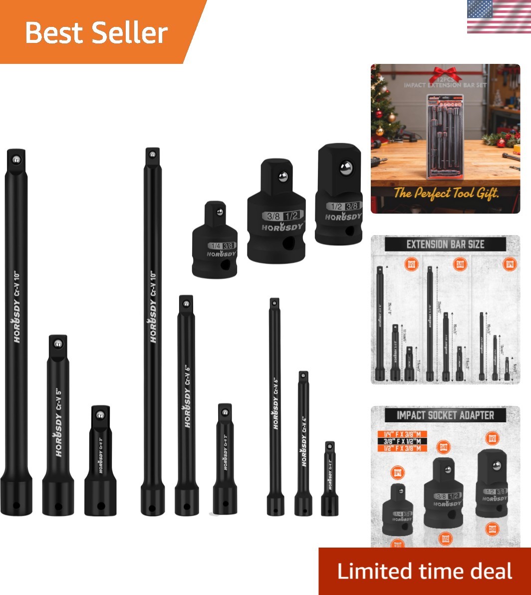 Versatile 12-Piece Socket Extension Set with Secure Socket Hold & Markings