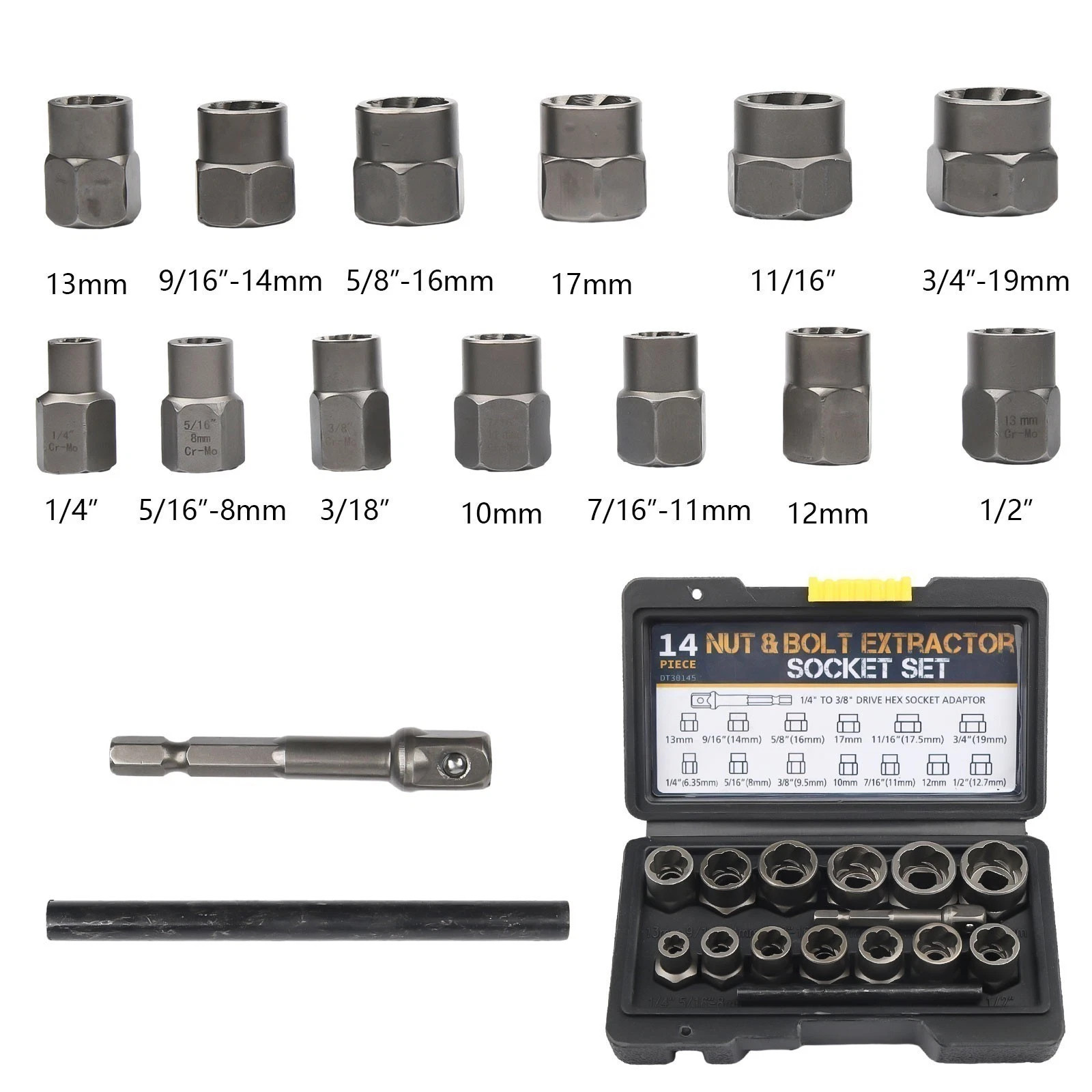 15 Pcs Nut & Bolt Extractor Kit,of Bolt Removal Tool Set, Extractor Socket Tool