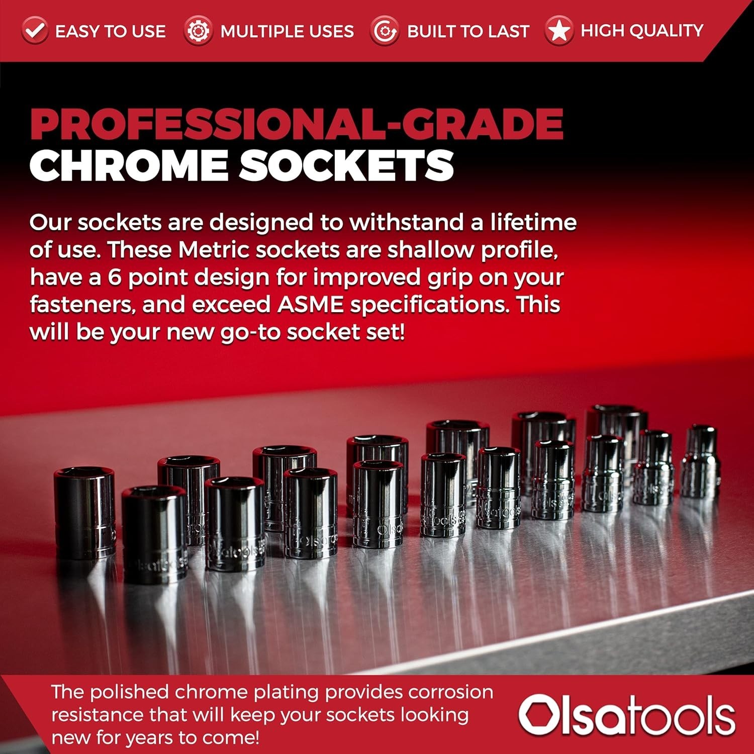 18pc Metric Shallow Socket Set – Chrome Vanadium