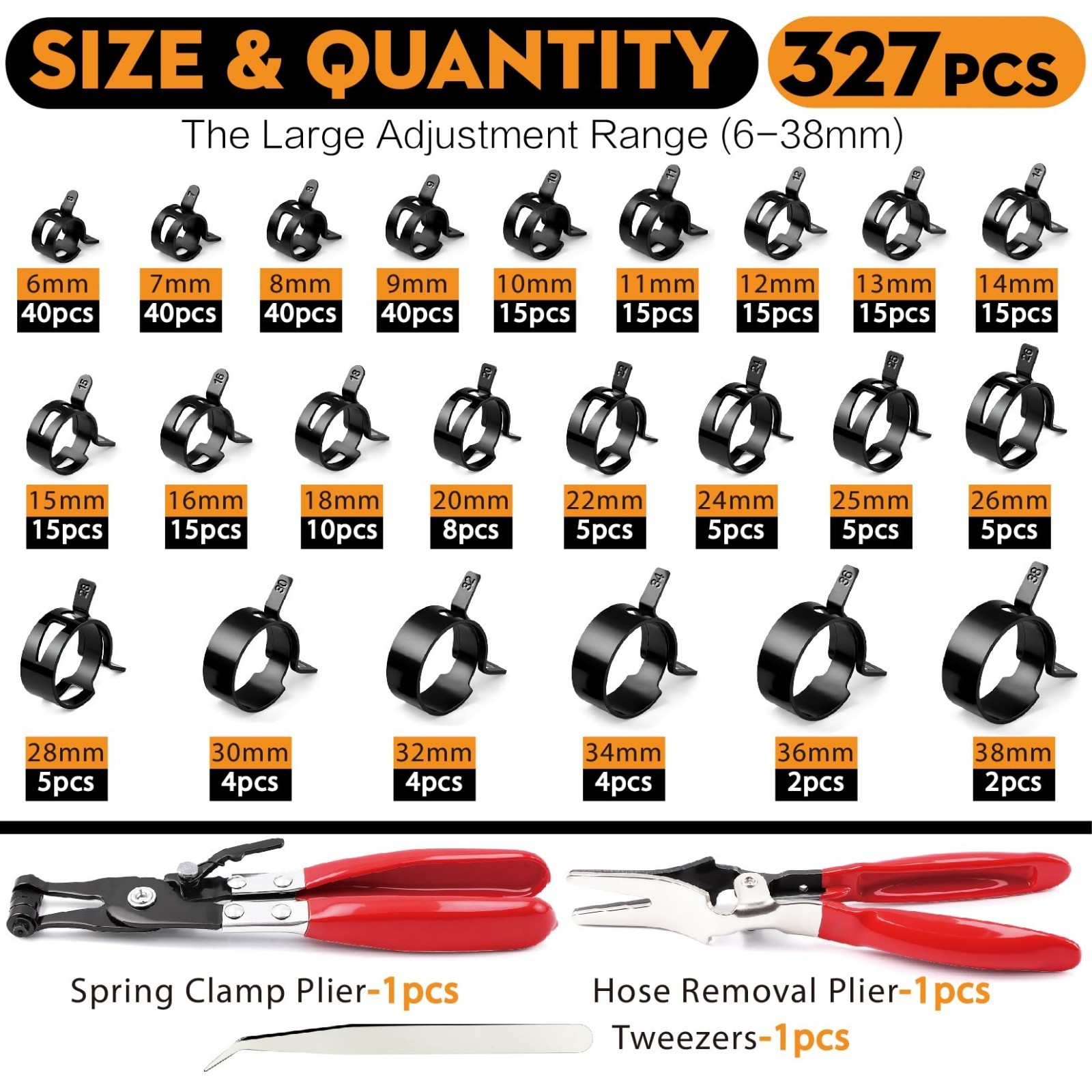 327-Pcs Spring Clamp Kit with Swivel Jaw Pliers & Tweezers – 23 Sizes for Fuel,