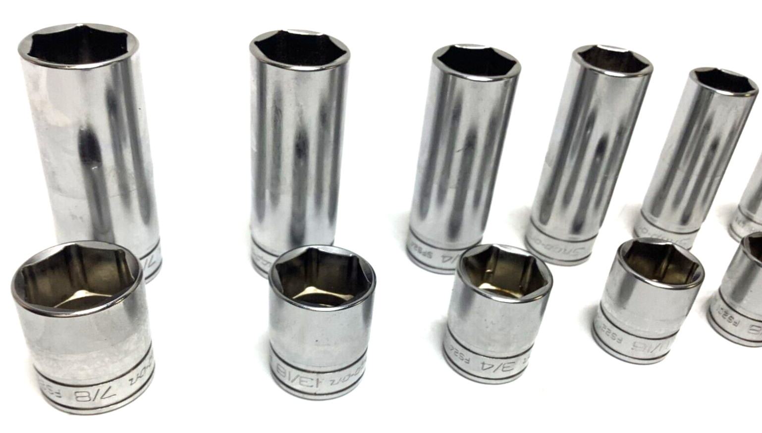 New Snap-on 3/8″ drive 1/4″ thru 7/8″ 22-pc 6-point Shallow Deep Socket 222SFFS