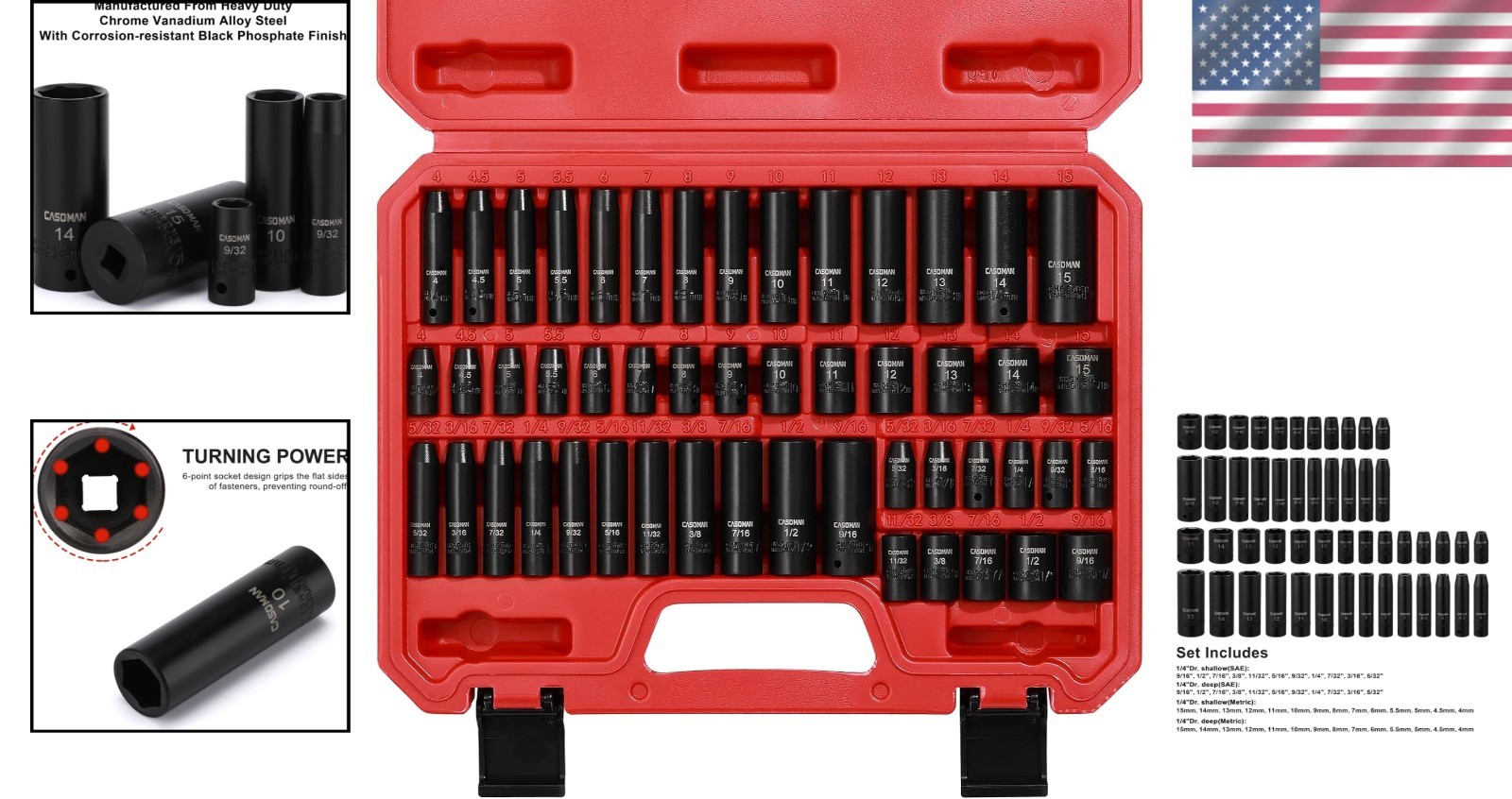 1/4″ Drive Impact Socket Set, 50-Piece, Standard/Deep
