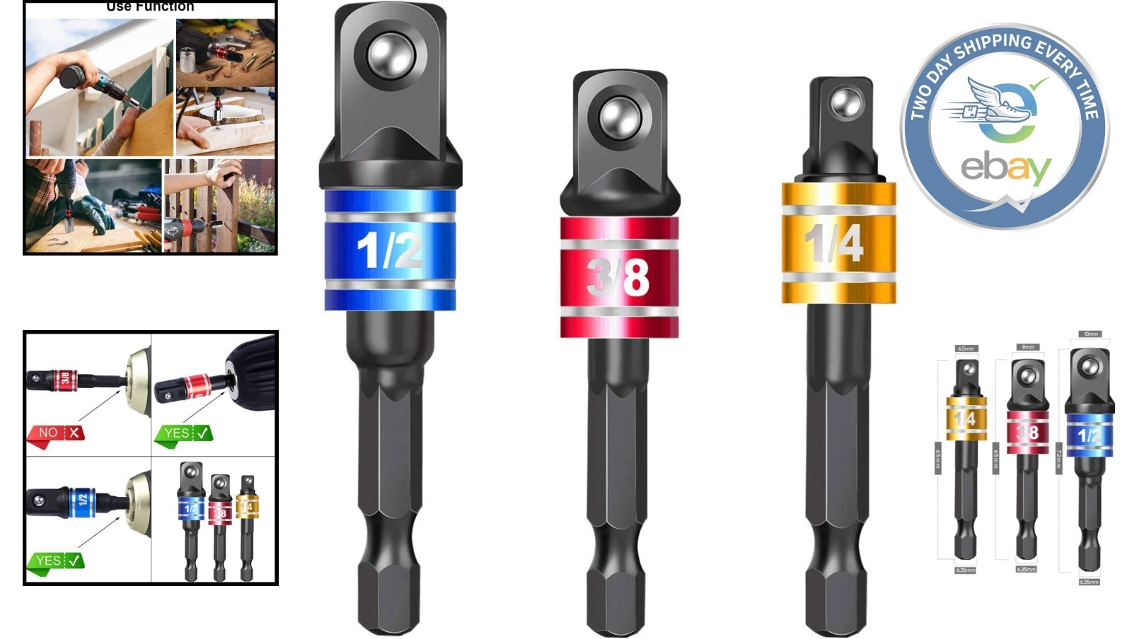 Durable Socket Adapter Set – 3-Piece, Black Phosphate Coated for Heavy Duty Use