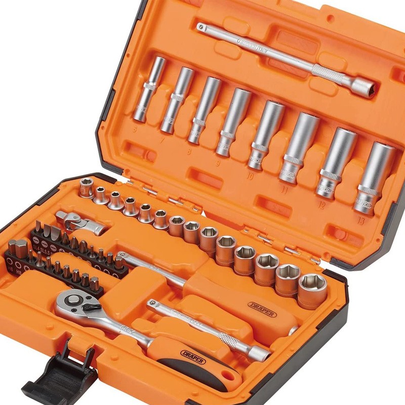 47pc Socket & Bit Set Draper HI-TORQ® 1/4″ Drive Chrome Vanadium 6 Point Sockets