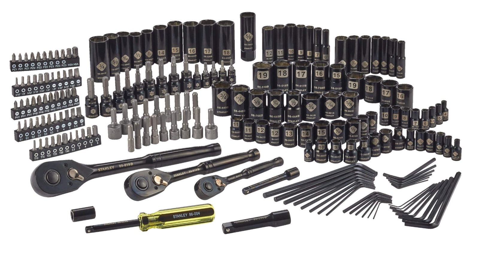 Stanley 197 Pc Pro Grade Black Chrome Socket Set SAE/Metric NEW