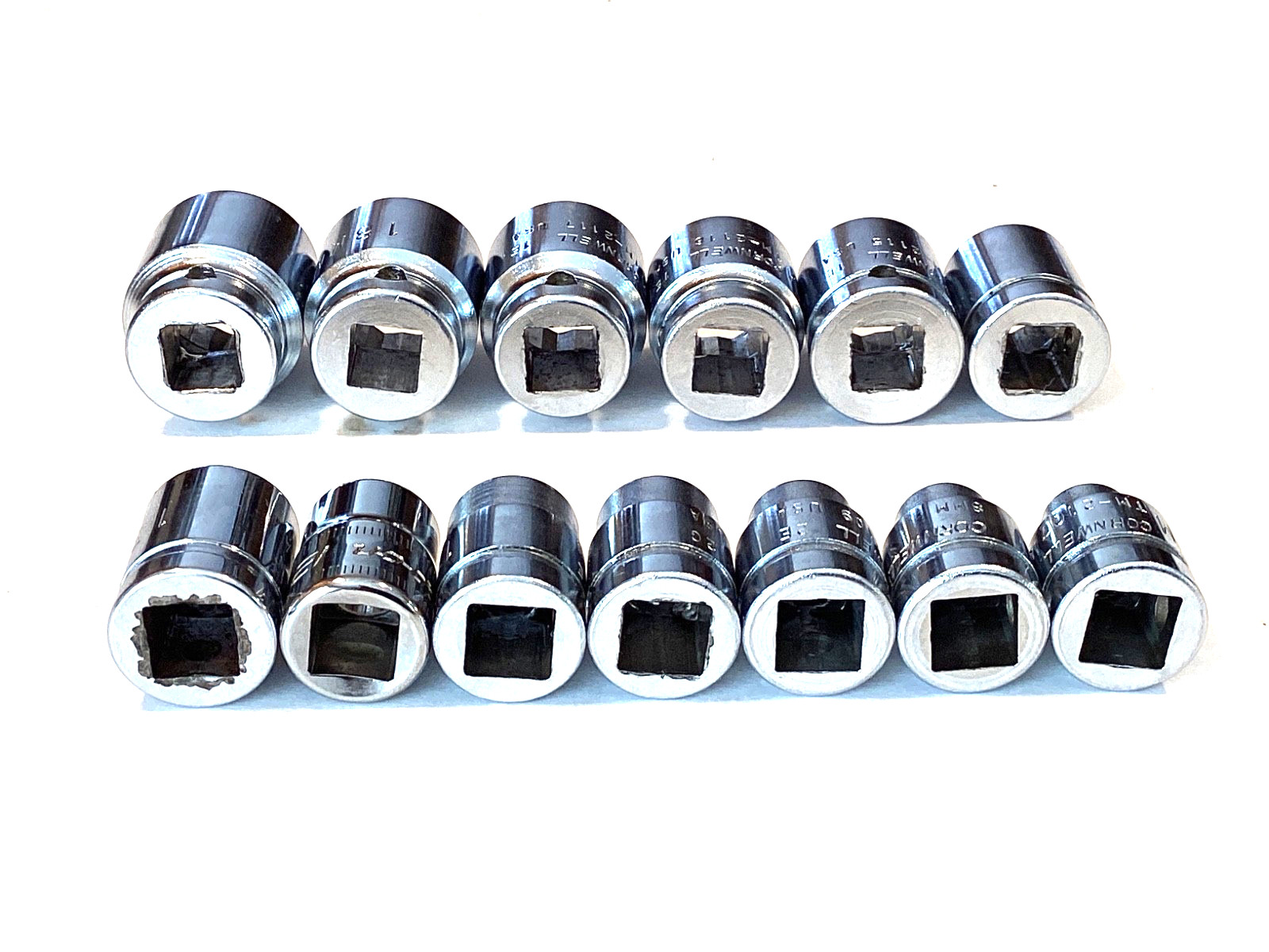 Snap On And Cornwell 13 Piece 3/8” Drive 12 POINT Metric Shallow Socket Set USA