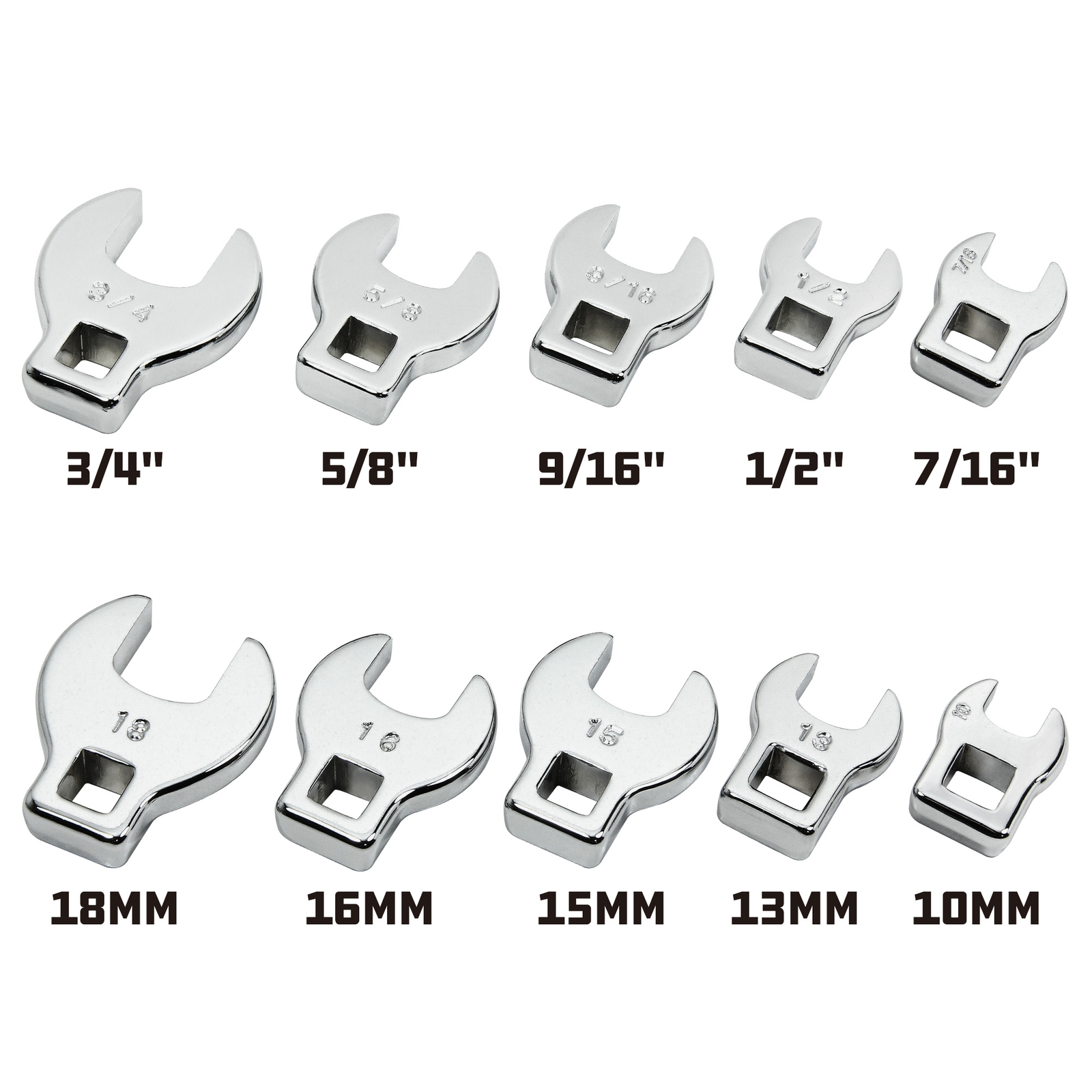 Powerbuilt 10 Piece 3/8 Inch Drive SAE and Metric Crowfoot Wrench Set – 640830