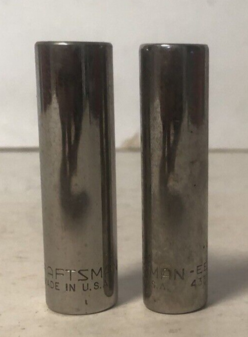 2 Craftsman Deep Well Sockets 1/2″ & 7/16″ 3/8″ Drive 12 Pt 43311 43312 EE Vtg
