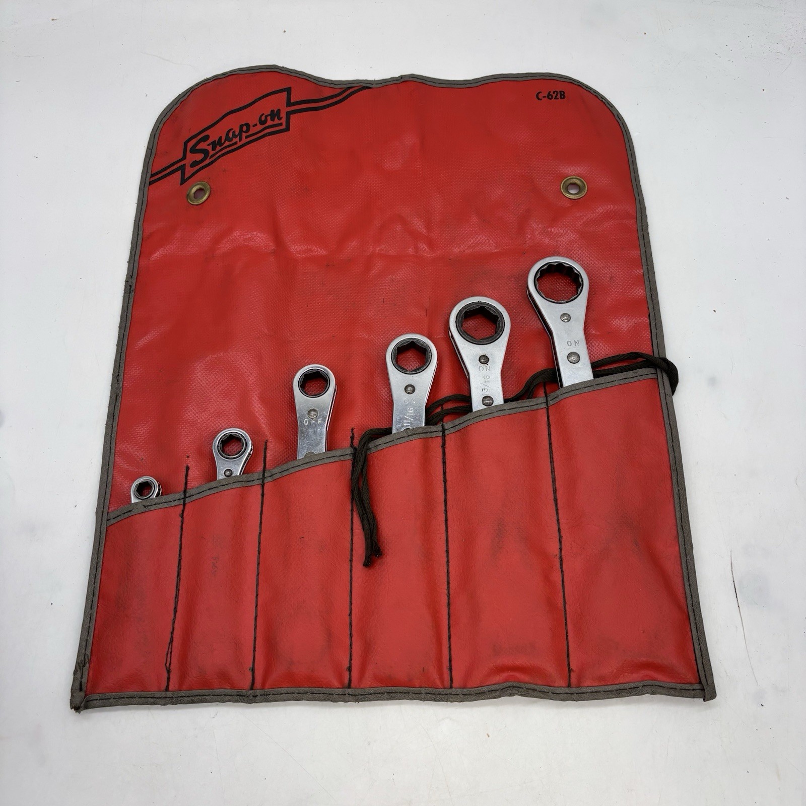 SnapOn C-62B 6 pc Double Ended SAE Ratcheting Wrench Set With Roll Pouch Vintage